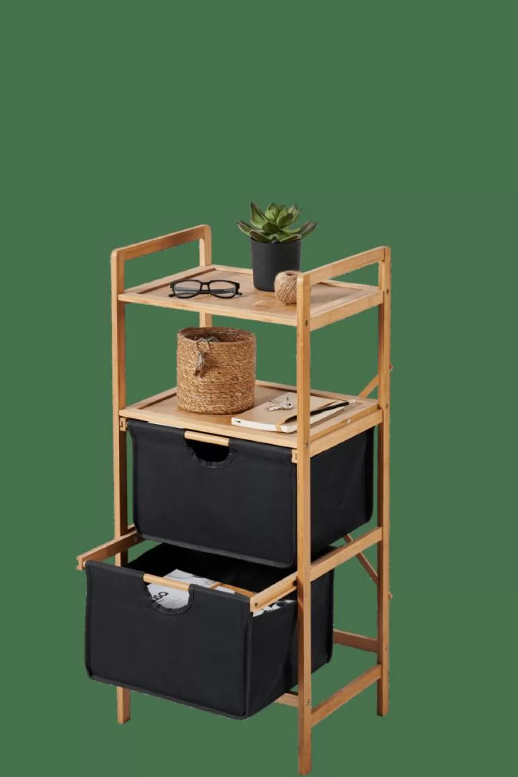 CASA BAMBOO Mobile Con 2 Cassetti Nero, Naturale- Cassettiere