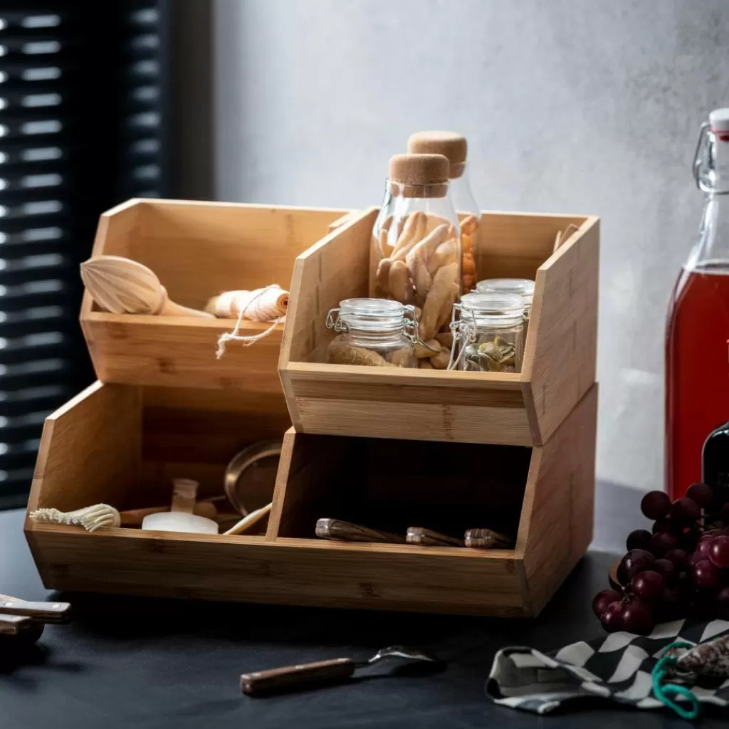 CASA BAMBOO Organizzatore Impilabile Naturale- Scatole Conserva Vivande | Contenitore Per Alimenti
