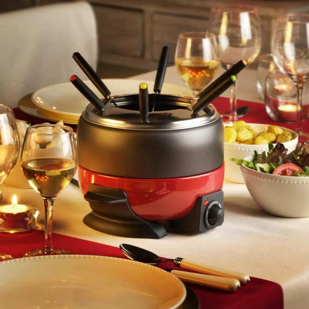 CASA DINNER Set Di Fonduta Con 6 Forchette Nero, Rosso- Elettrodomestici