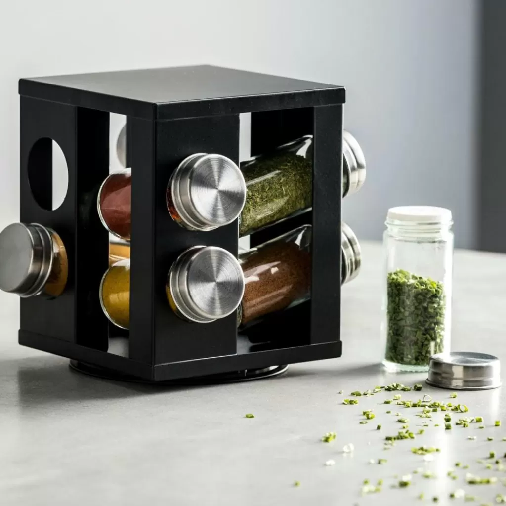 CASA INDUSTRIA Giostra Portaspezie 8 Barattolini Nero- Contenitori Per Spezie