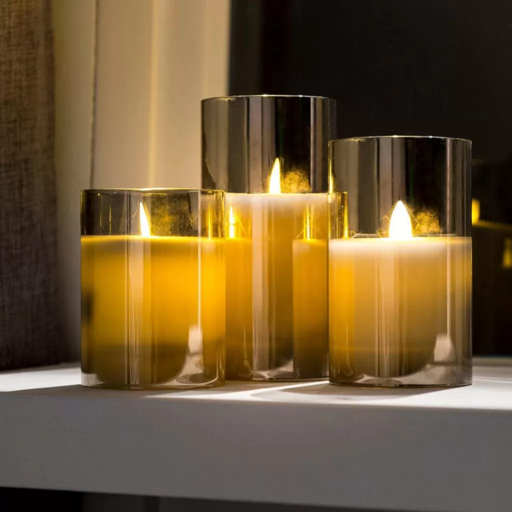 CASA ION Candele Led Set Di 3 Grigio- Candele Led