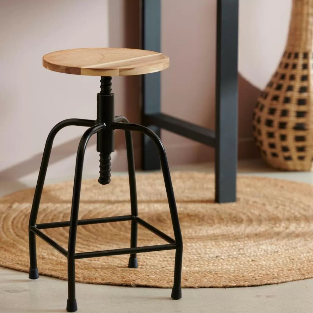 CASA NEW BEDFORD Sgabello Nero, Naturale- Sgabelli Da Bar | Sgabelli
