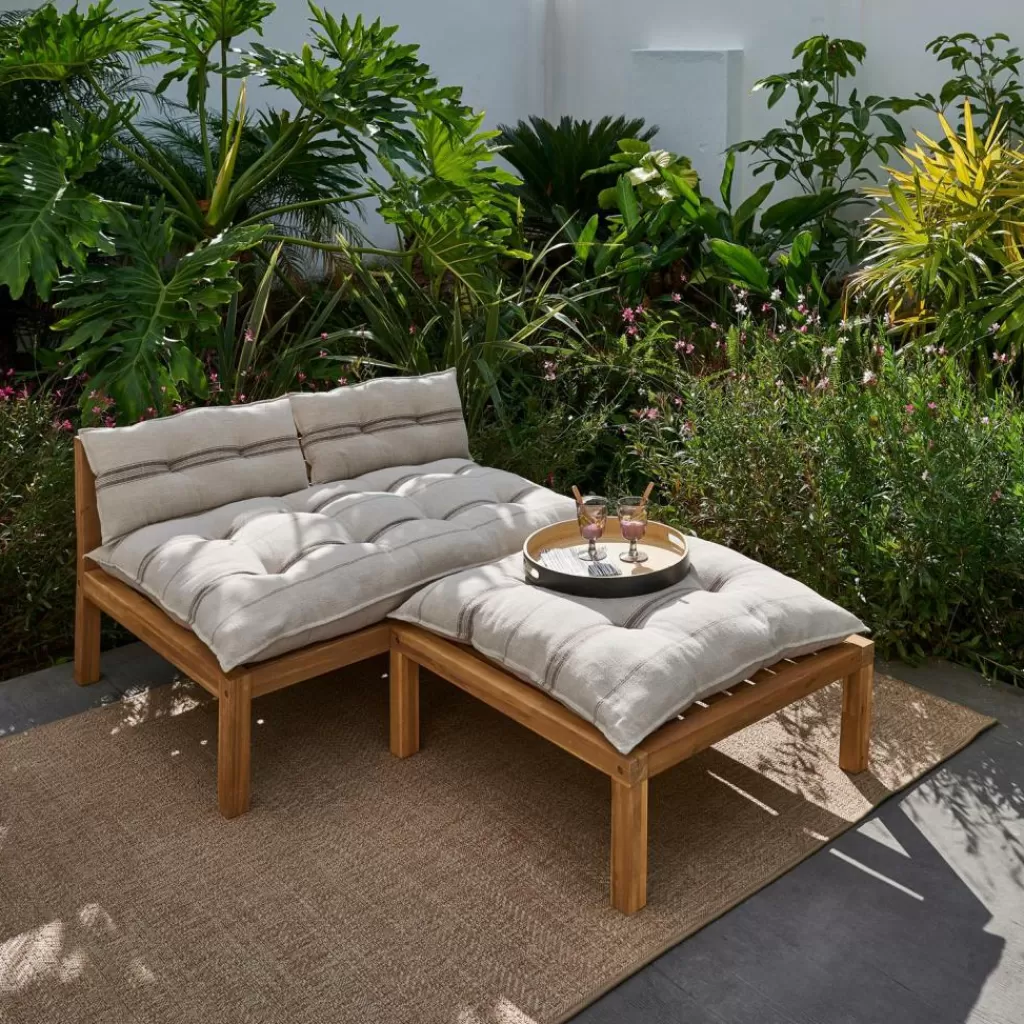 CASA PAULETTE Tavolo & Pouf Lounge Naturale- Tavolini Da Giardino | Set Lounge