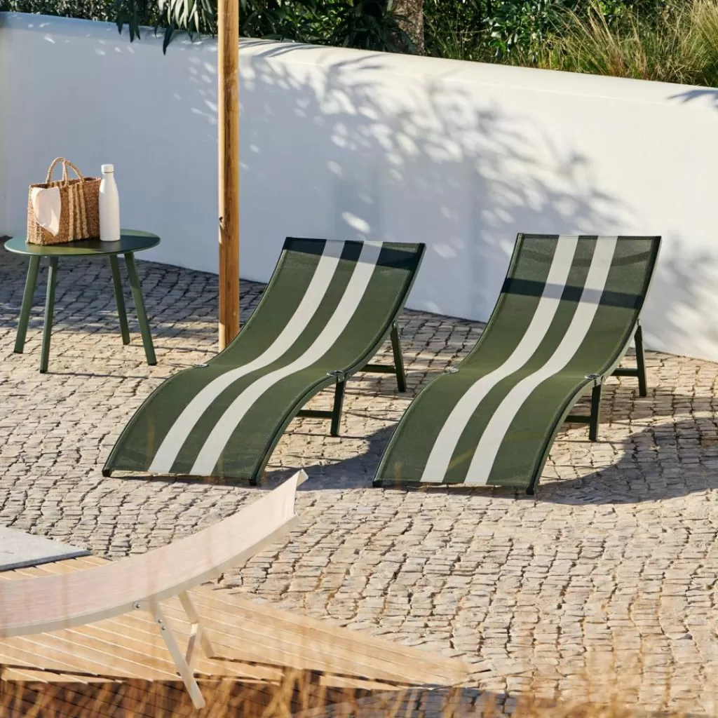 CASA SILVES Lettino Set Di 2 Cachi A Righe- Lettini