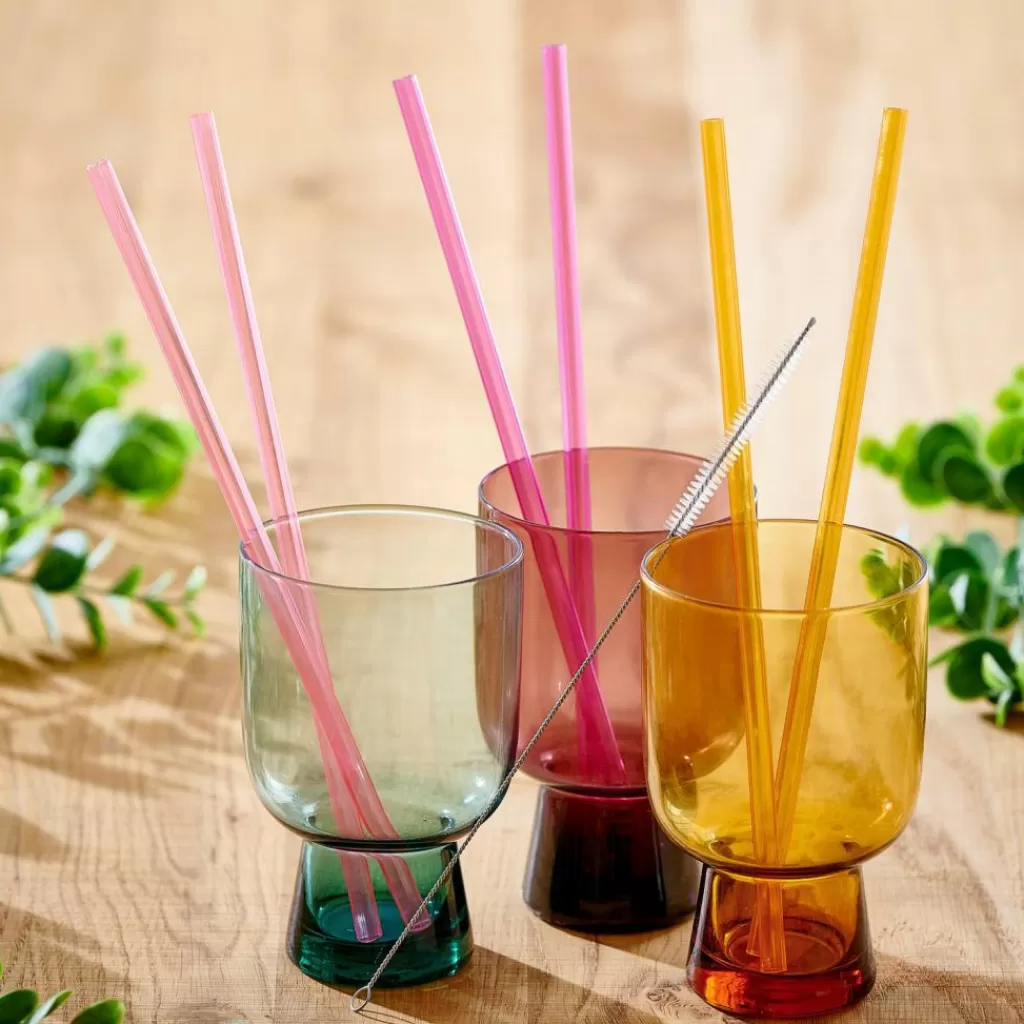 CASA SLURP Set Di 6 Cannucce Riutilizzabili Mix Di 3 Colori Arancione, Viola, Rosa- Accessori Per Cocktail