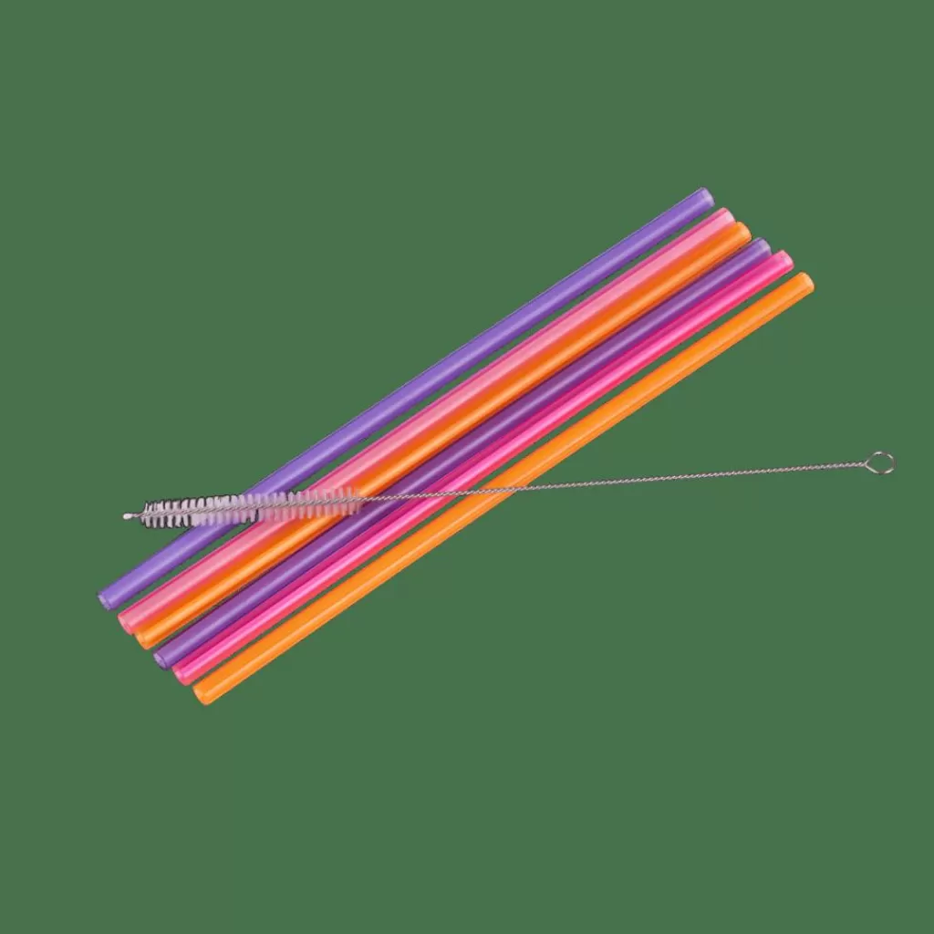 CASA SLURP Set Di 6 Cannucce Riutilizzabili Mix Di 3 Colori Arancione, Viola, Rosa- Accessori Per Cocktail