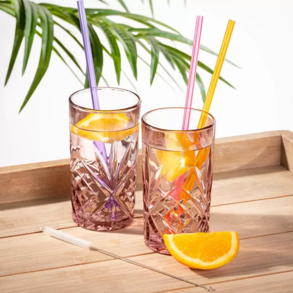 CASA SLURP Set Di 6 Cannucce Riutilizzabili Mix Di 3 Colori Arancione, Viola, Rosa- Accessori Per Cocktail