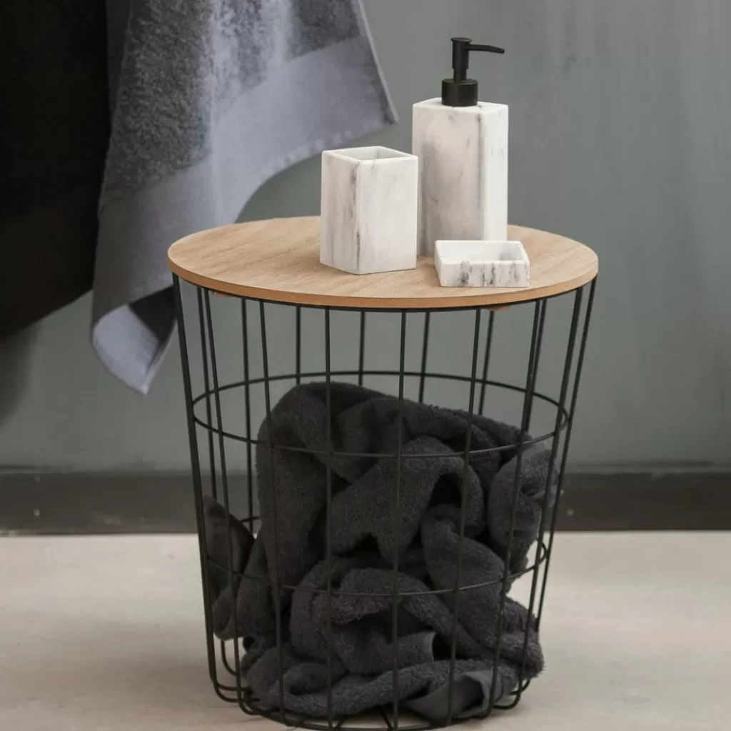 CASA WIRE Tavolino Portatutto Nero, Naturale- Cesti Di Metallo | Tavolini