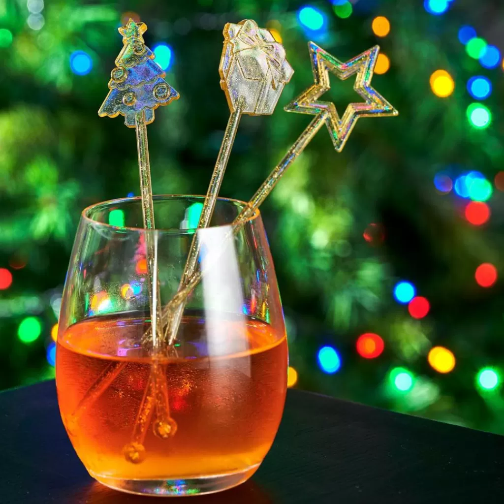 CASA X-MAS Mescolatori Cocktail Set Di 12 Mix Di 3 Forme Dorato, Trasparente- Accessori Per Cocktail